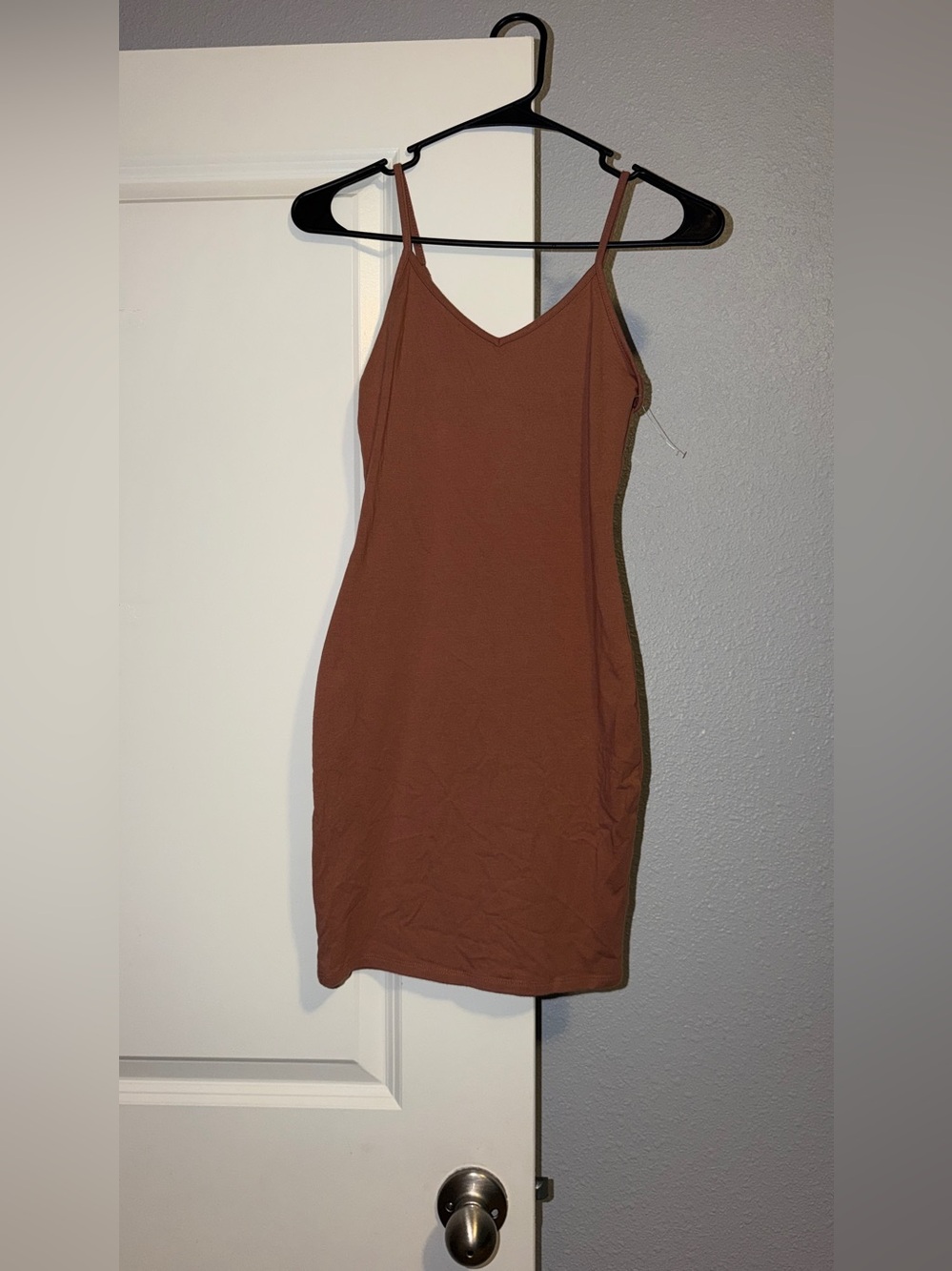Spaghetti Strap Rust Brown V-Neck Bodycon Dress